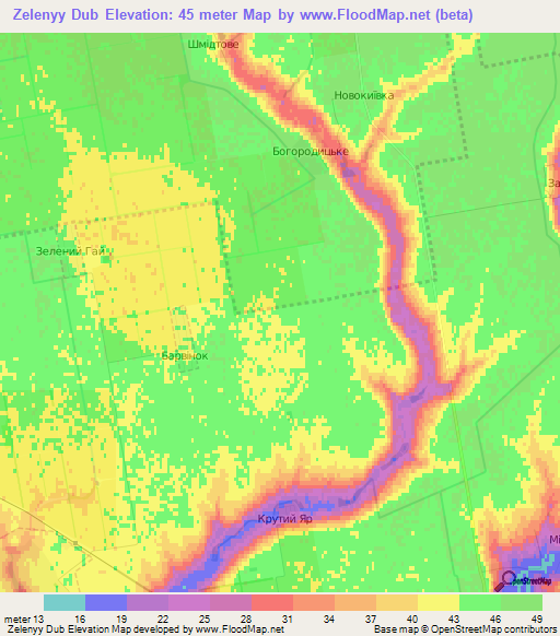 Zelenyy Dub,Ukraine Elevation Map