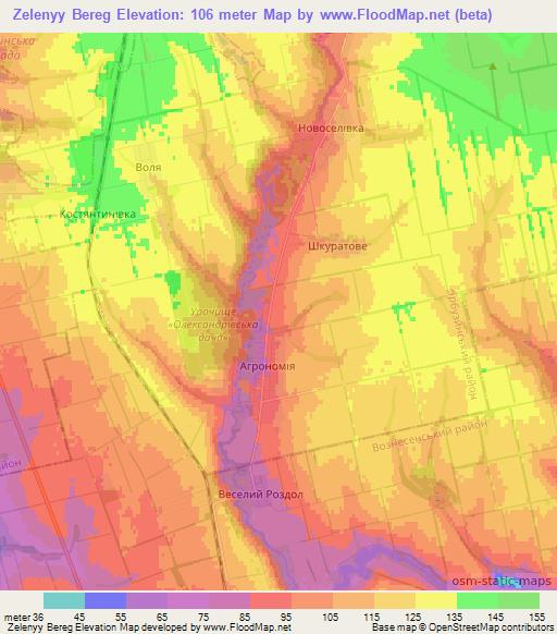 Zelenyy Bereg,Ukraine Elevation Map