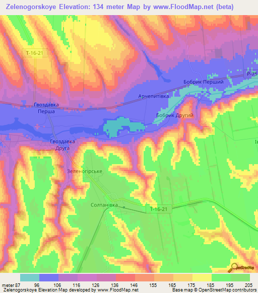 Zelenogorskoye,Ukraine Elevation Map