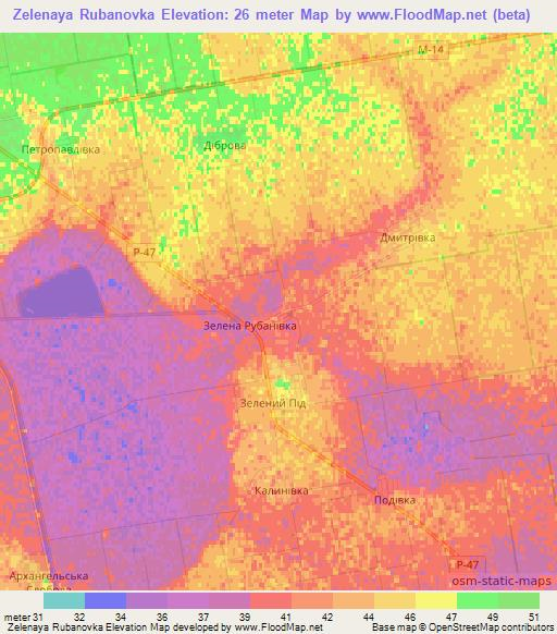 Zelenaya Rubanovka,Ukraine Elevation Map