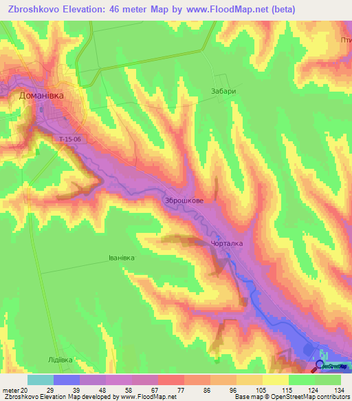 Zbroshkovo,Ukraine Elevation Map
