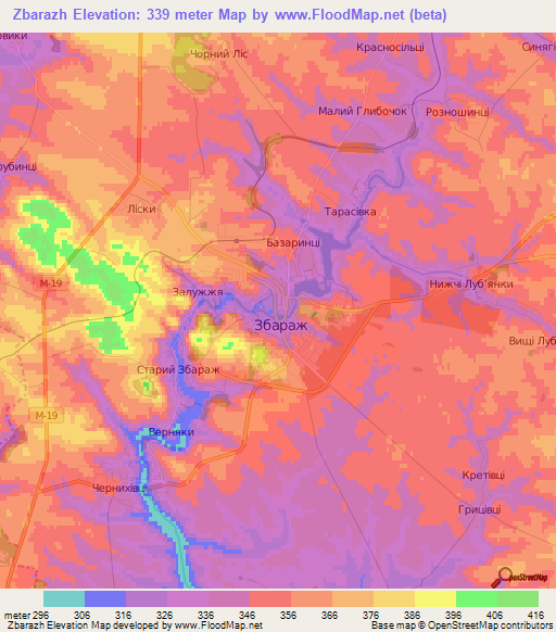 Zbarazh,Ukraine Elevation Map