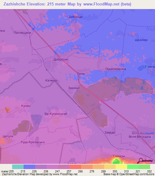 Zazhishche,Ukraine Elevation Map