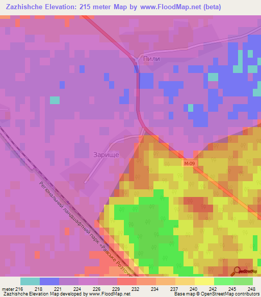 Zazhishche,Ukraine Elevation Map