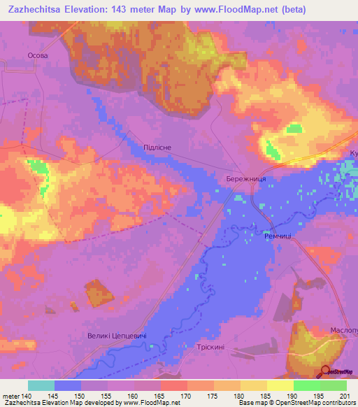 Zazhechitsa,Ukraine Elevation Map