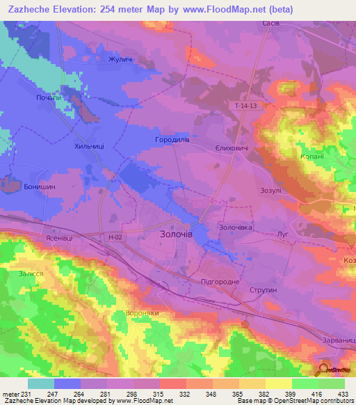 Zazheche,Ukraine Elevation Map