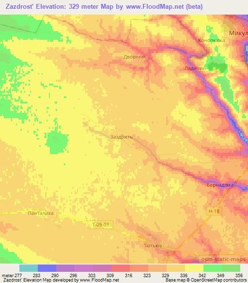 Zazdrost',Ukraine Elevation Map