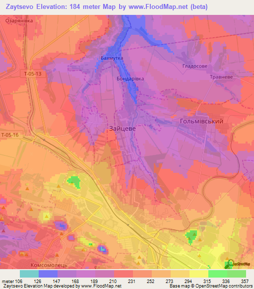 Zaytsevo,Ukraine Elevation Map