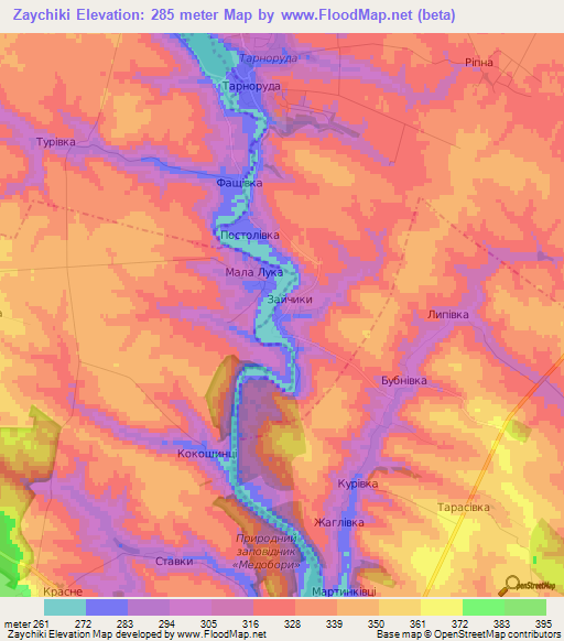 Zaychiki,Ukraine Elevation Map