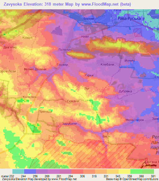 Zavysoka,Ukraine Elevation Map
