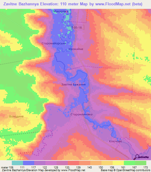 Zavitne Bazhannya,Ukraine Elevation Map