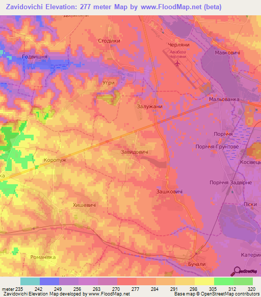 Zavidovichi,Ukraine Elevation Map