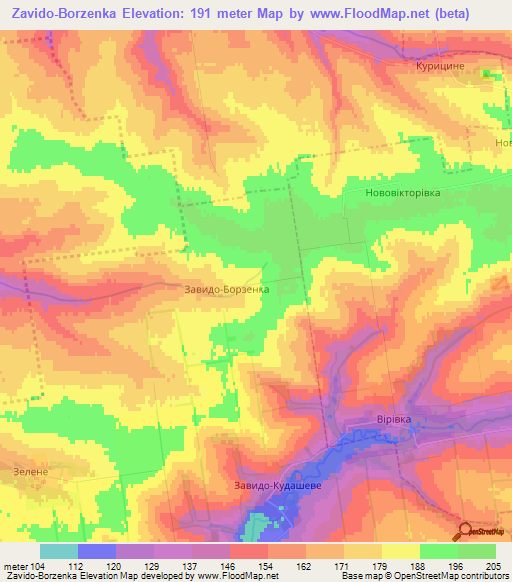 Zavido-Borzenka,Ukraine Elevation Map