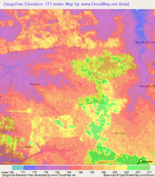 Zaugol'tse,Ukraine Elevation Map