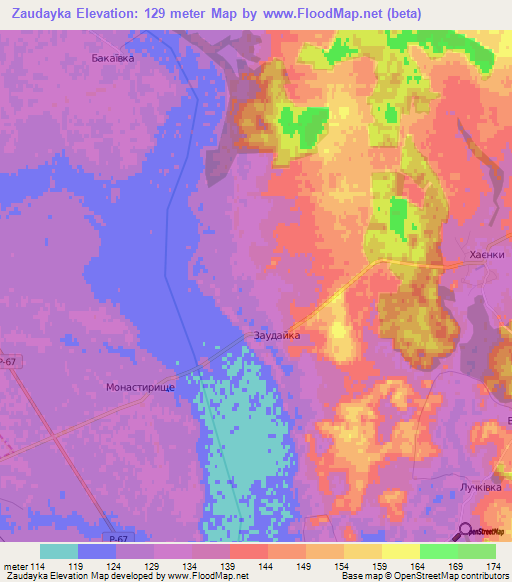Zaudayka,Ukraine Elevation Map