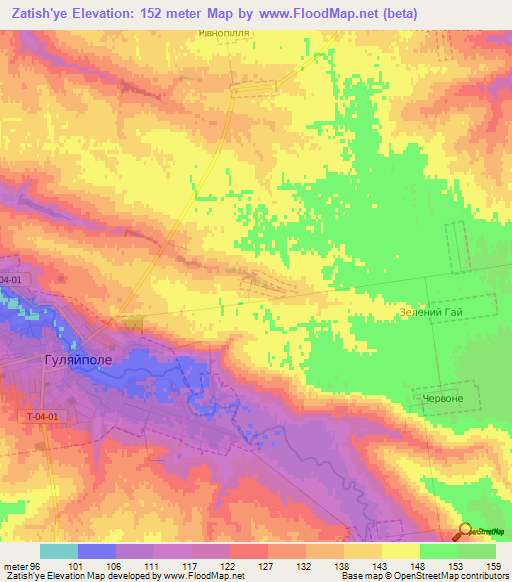 Zatish'ye,Ukraine Elevation Map
