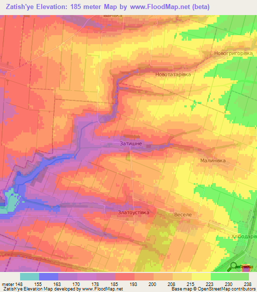 Zatish'ye,Ukraine Elevation Map