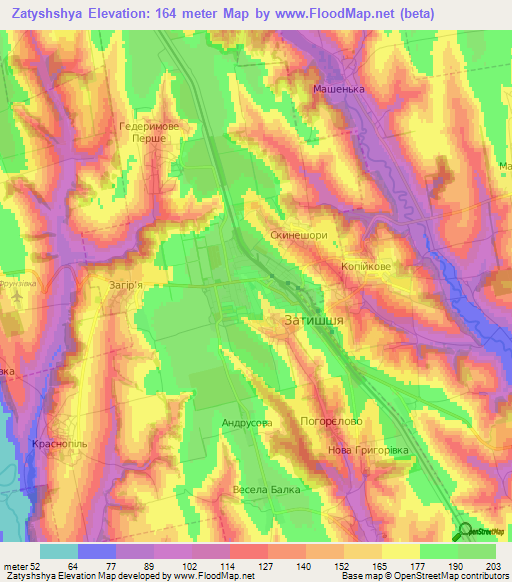 Zatyshshya,Ukraine Elevation Map