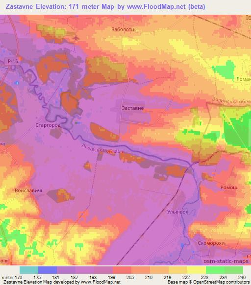 Zastavne,Ukraine Elevation Map