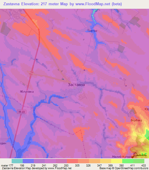 Zastavna,Ukraine Elevation Map