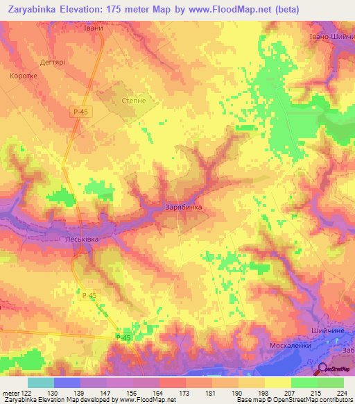 Zaryabinka,Ukraine Elevation Map