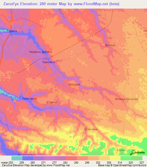 Zarud'ye,Ukraine Elevation Map