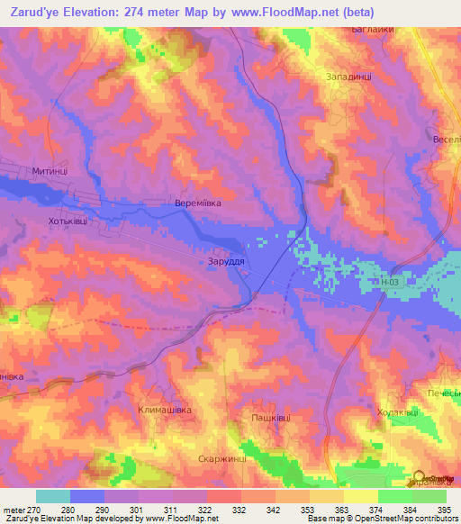 Zarud'ye,Ukraine Elevation Map