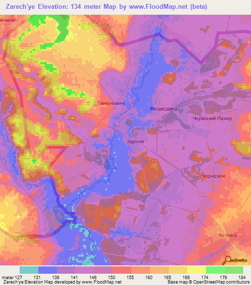 Zarech'ye,Ukraine Elevation Map