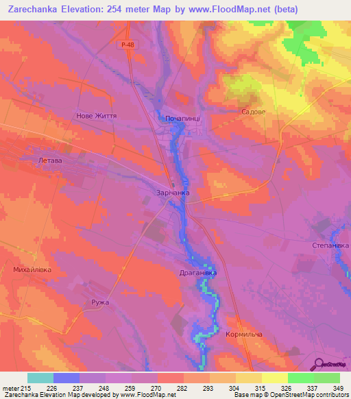 Zarechanka,Ukraine Elevation Map