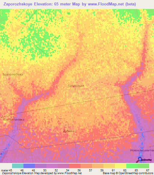 Zaporozhskoye,Ukraine Elevation Map