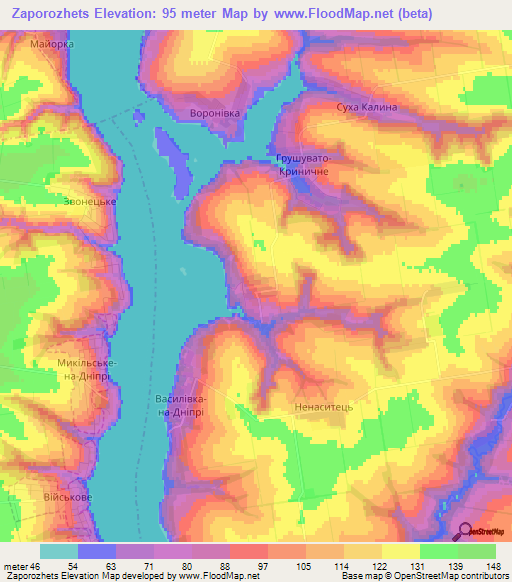 Zaporozhets,Ukraine Elevation Map