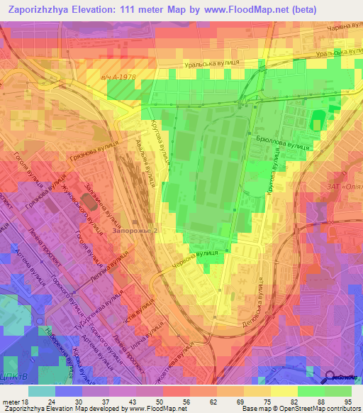 Zaporizhzhya,Ukraine Elevation Map