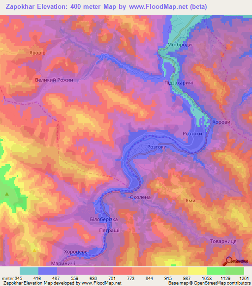 Zapokhar,Ukraine Elevation Map