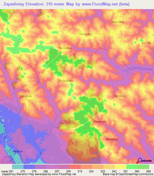 Zapadintsy,Ukraine Elevation Map