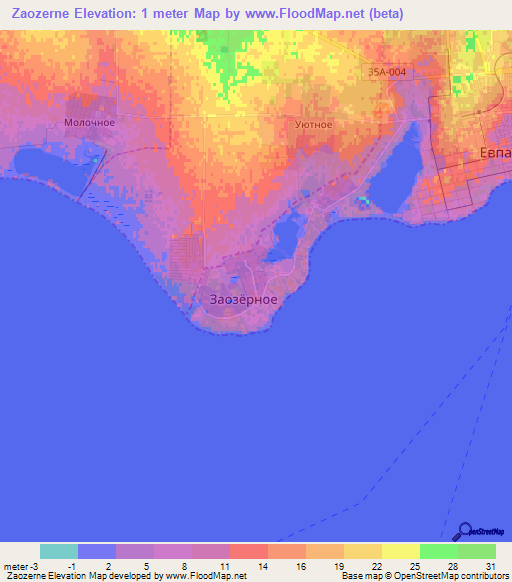 Zaozerne,Ukraine Elevation Map
