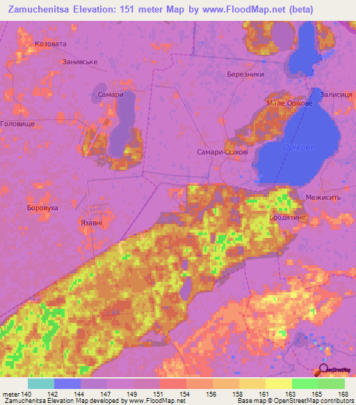 Zamuchenitsa,Ukraine Elevation Map