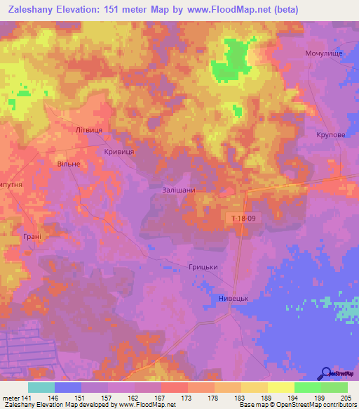 Zaleshany,Ukraine Elevation Map