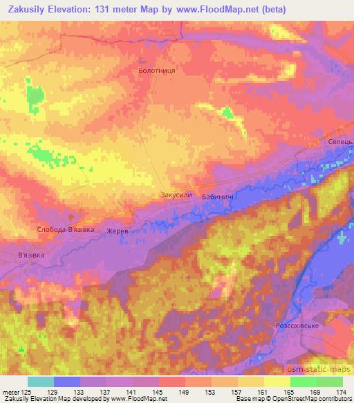 Zakusily,Ukraine Elevation Map