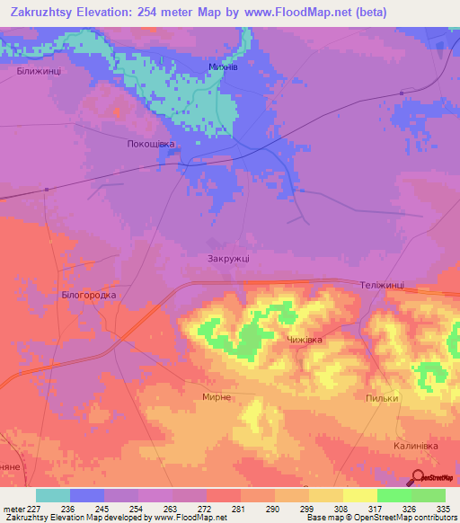 Zakruzhtsy,Ukraine Elevation Map