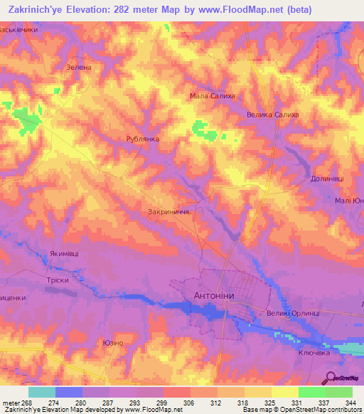 Zakrinich'ye,Ukraine Elevation Map