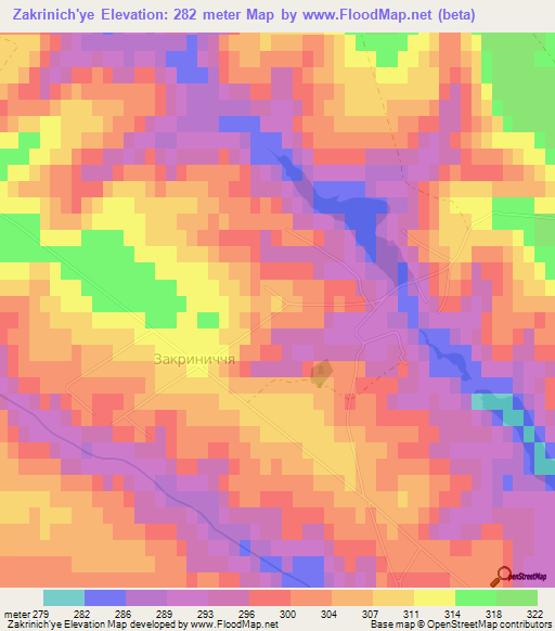 Zakrinich'ye,Ukraine Elevation Map