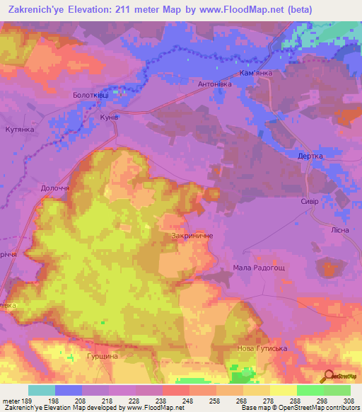 Zakrenich'ye,Ukraine Elevation Map
