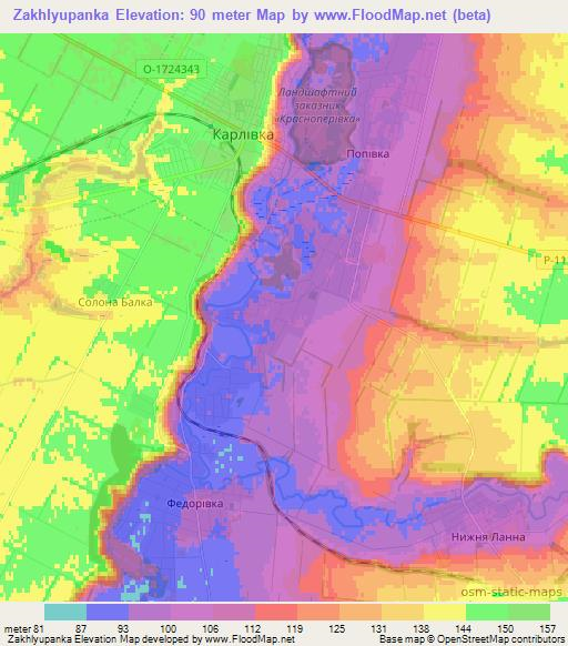 Zakhlyupanka,Ukraine Elevation Map