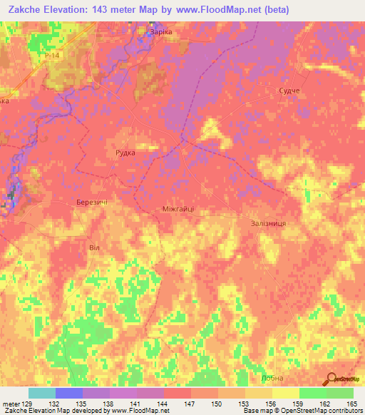 Zakche,Ukraine Elevation Map