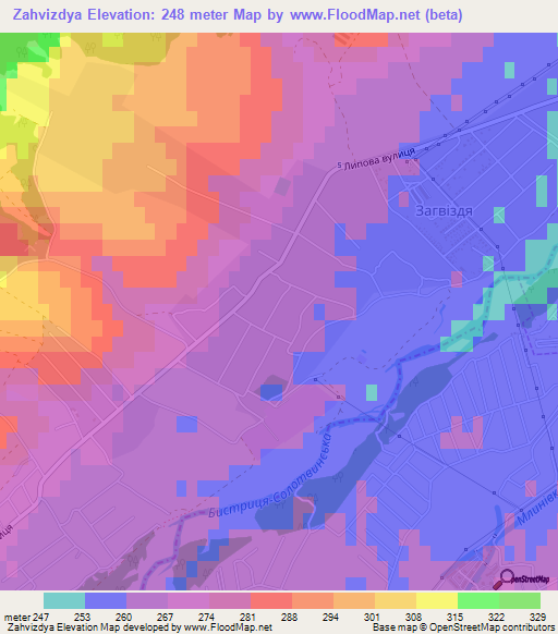 Zahvizdya,Ukraine Elevation Map