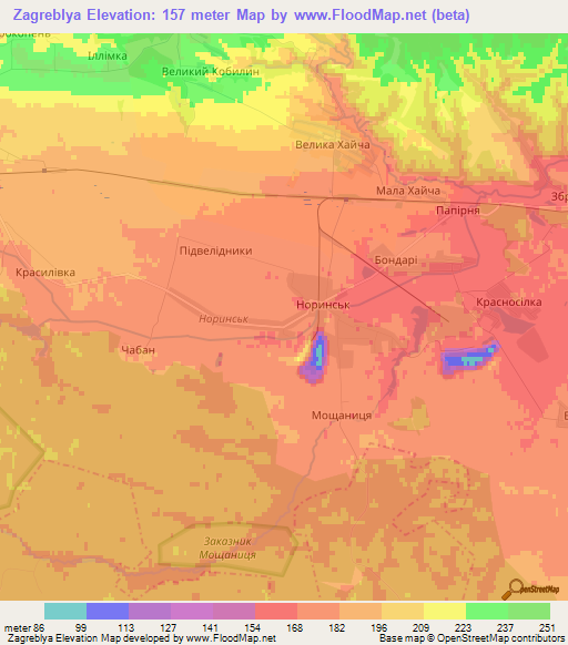 Zagreblya,Ukraine Elevation Map