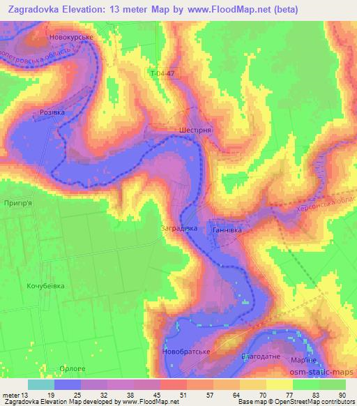 Zagradovka,Ukraine Elevation Map