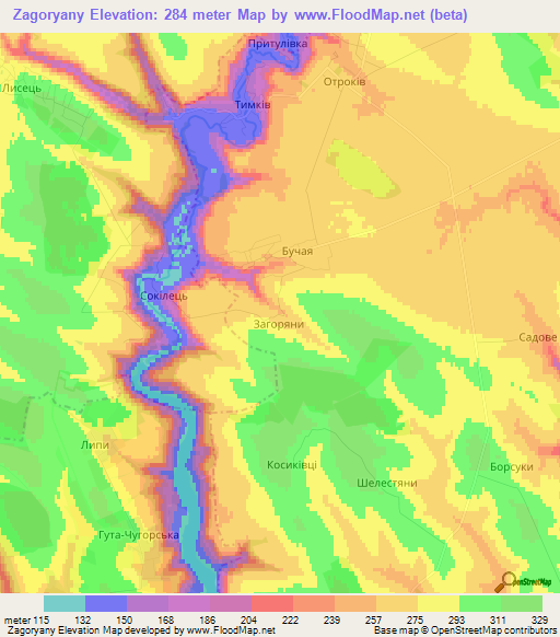 Zagoryany,Ukraine Elevation Map