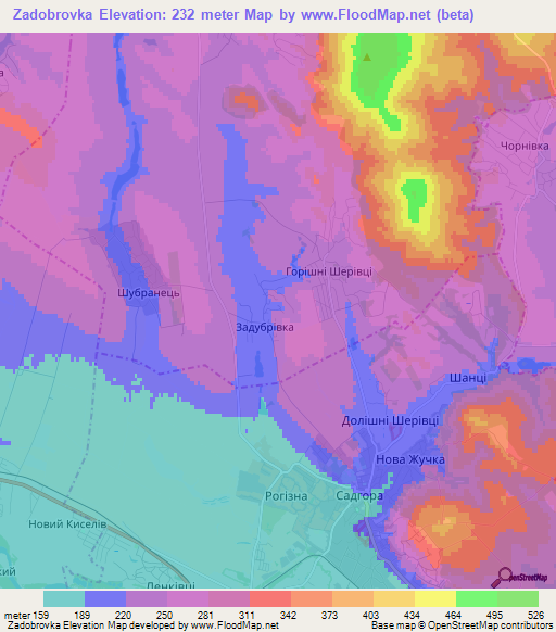 Zadobrovka,Ukraine Elevation Map
