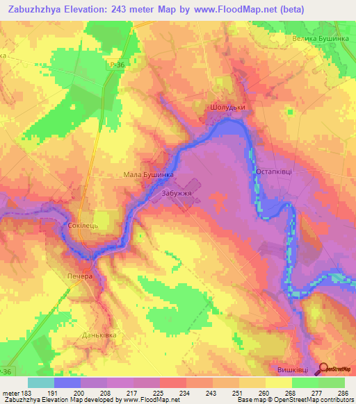 Zabuzhzhya,Ukraine Elevation Map